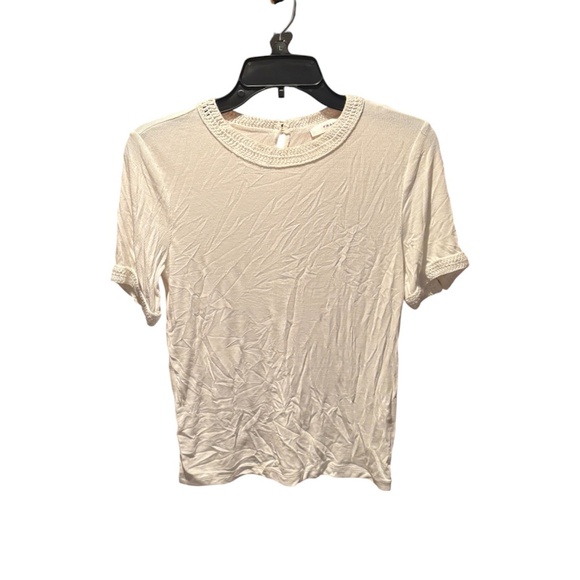 Frame Denim Crochet Trim Ribbed Short Sleeve Shirt White Small - Picture 1 of 7